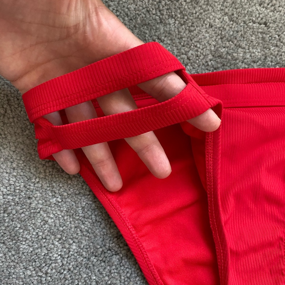 Red Ribber Cheeky Bikini Bottom - Picture 2 of 5